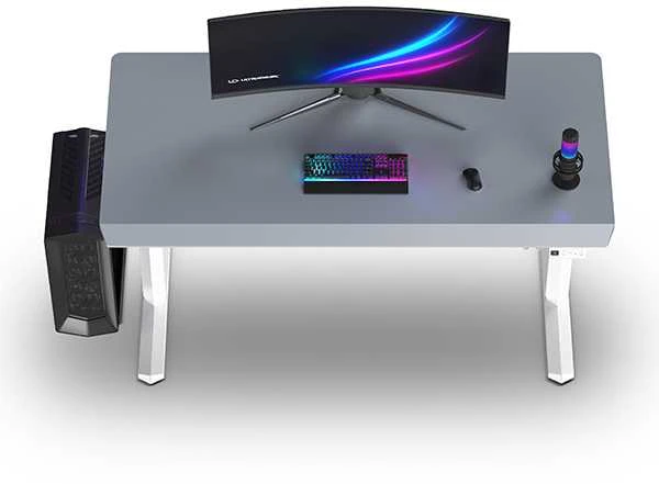 ULTRADESK Biurko dla gracza QUEST, 140x70cm, 72-120cm, balta ir-pilka