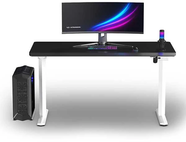 ULTRADESK Biurko dla gracza QUEST, 140x70cm, 72-120cm, baltai-juodas
