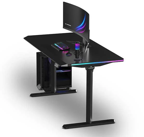 ULTRADESK Biurko dla gracza QUEST, 140x70cm, 72-120cm, juoda-juoda