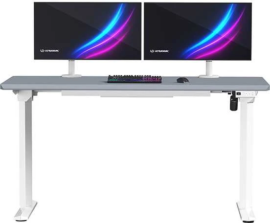 ULTRADESK Biurko dla gracza QUEST, 140x70cm, 72-120cm, balta ir-pilka