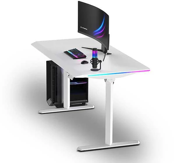 ULTRADESK Biurko dla gracza QUEST, 140x70cm, 72-120cm, balta-balta