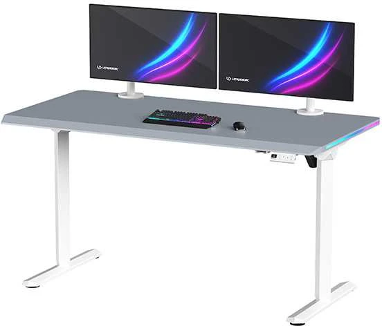 ULTRADESK Biurko dla gracza QUEST, 140x70cm, 72-120cm, balta ir-pilka