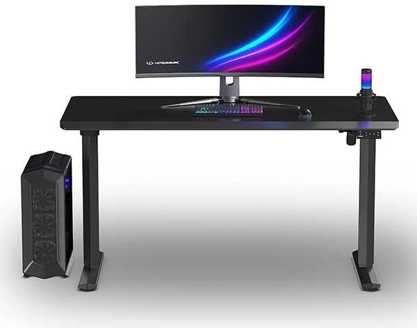 ULTRADESK Biurko dla gracza QUEST, 140x70cm, 72-120cm, juoda-juoda