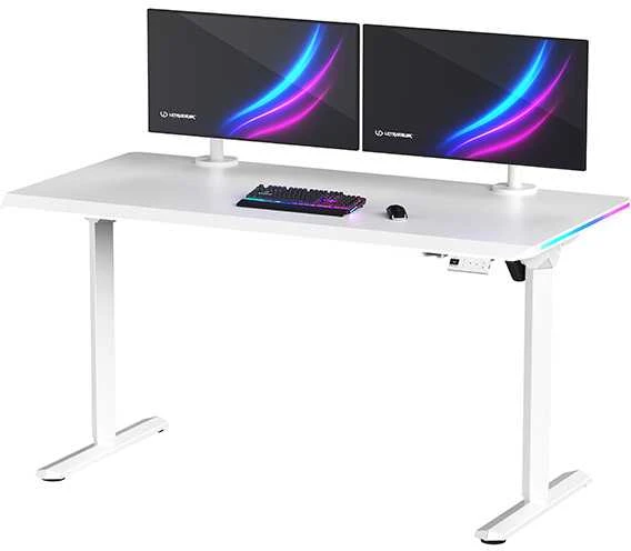 ULTRADESK Biurko dla gracza QUEST, 140x70cm, 72-120cm, balta-balta