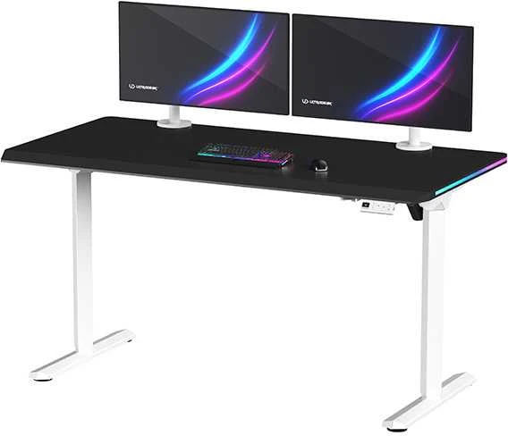 ULTRADESK Biurko dla gracza QUEST, 140x70cm, 72-120cm, baltai-juodas