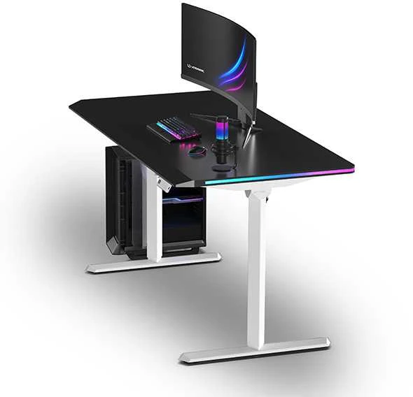 ULTRADESK Biurko dla gracza QUEST, 140x70cm, 72-120cm, baltai-juodas