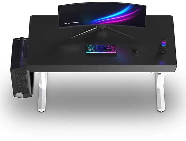ULTRADESK Biurko dla gracza QUEST, 140x70cm, 72-120cm, baltai-juodas