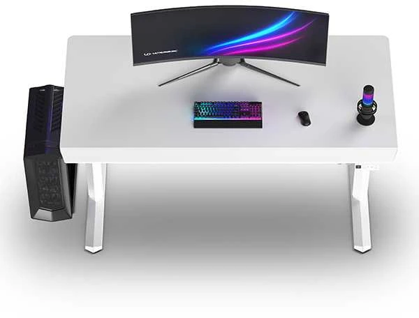 ULTRADESK Biurko dla gracza QUEST, 140x70cm, 72-120cm, balta-balta