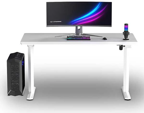 ULTRADESK Biurko dla gracza QUEST, 140x70cm, 72-120cm, balta-balta