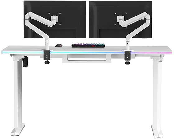 ULTRADESK Biurko dla gracza QUEST, 140x70cm, 72-120cm, balta-balta