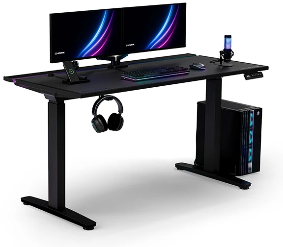 ULTRADESK Biurko dla gracza VORTEX, 140,5x70cm, 72-122cm, juoda