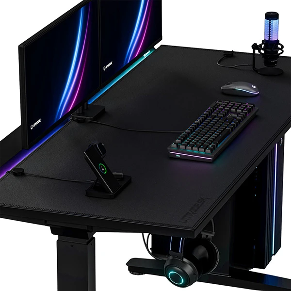ULTRADESK Biurko dla gracza VORTEX, 140,5x70cm, 72-122cm, juoda