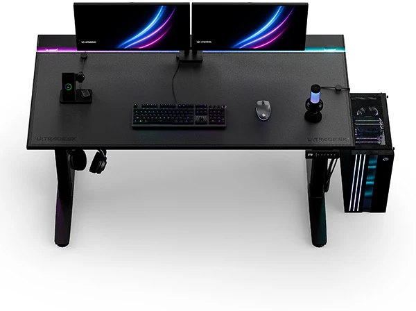 ULTRADESK Biurko dla gracza VORTEX, 140,5x70cm, 72-122cm, juoda