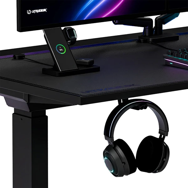 ULTRADESK Biurko dla gracza VORTEX, 140,5x70cm, 72-122cm, balta