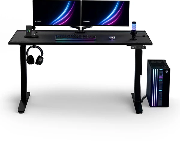 ULTRADESK Biurko dla gracza VORTEX, 140,5x70cm, 72-122cm, juoda