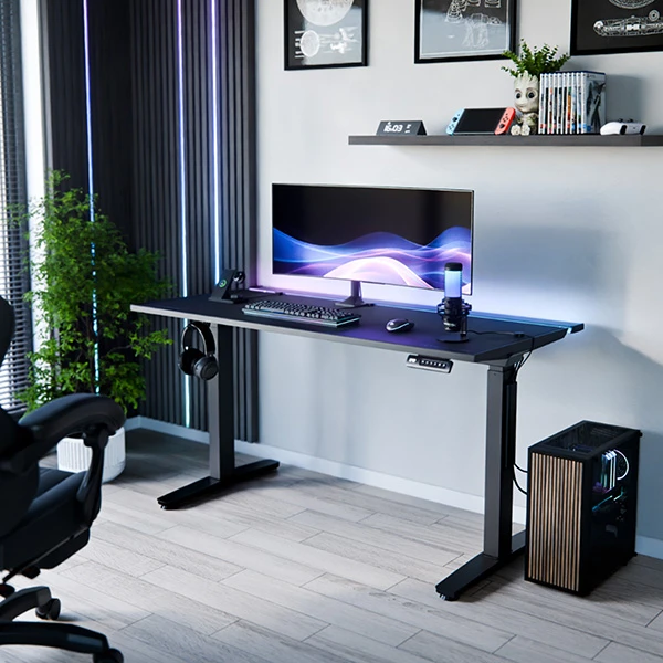 ULTRADESK Biurko dla gracza VORTEX, 140,5x70cm, 72-122cm, juoda