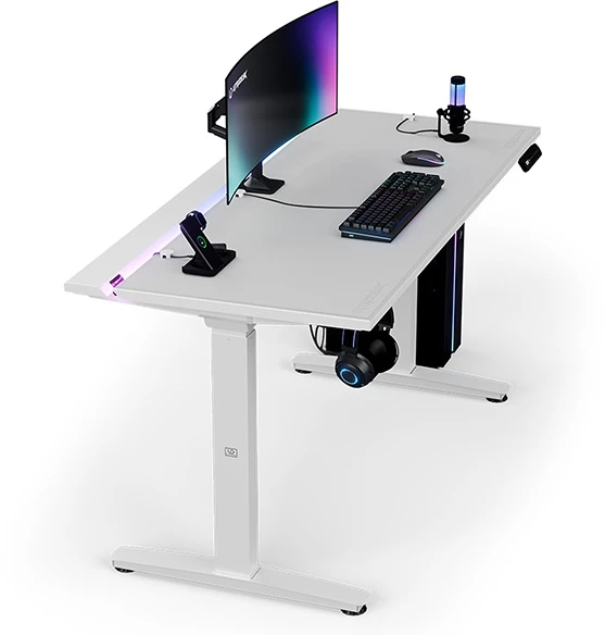 ULTRADESK Biurko dla gracza VORTEX, 140,5x70cm, 72-122cm, balta