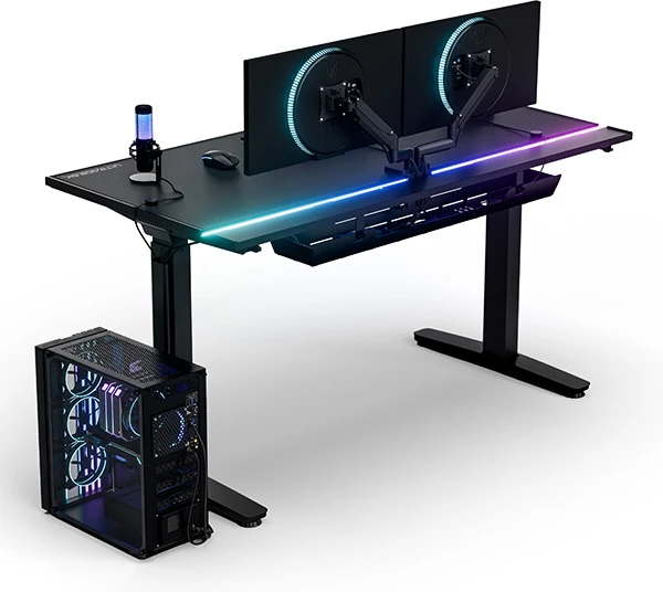 ULTRADESK Biurko dla gracza VORTEX, 140,5x70cm, 72-122cm, juoda