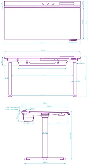 ULTRADESK Biurko dla gracza VORTEX, 140,5x70cm, 72-122cm, juoda
