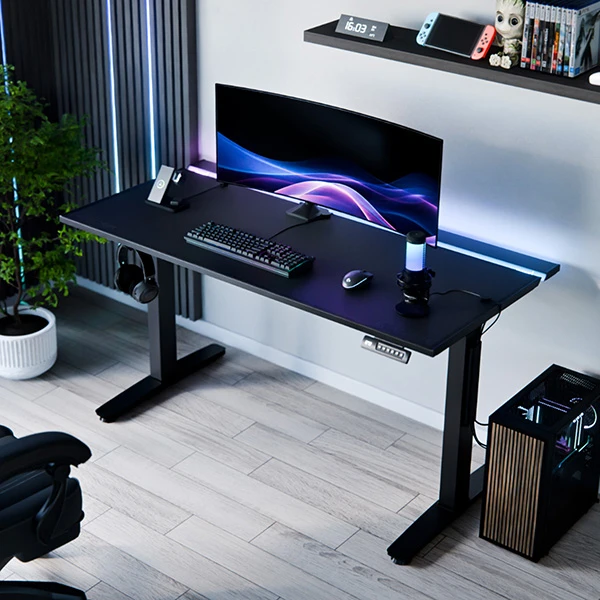 ULTRADESK Biurko dla gracza VORTEX, 140,5x70cm, 72-122cm, balta