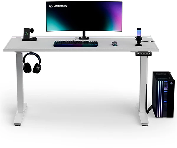 ULTRADESK Biurko dla gracza VORTEX, 140,5x70cm, 72-122cm, balta