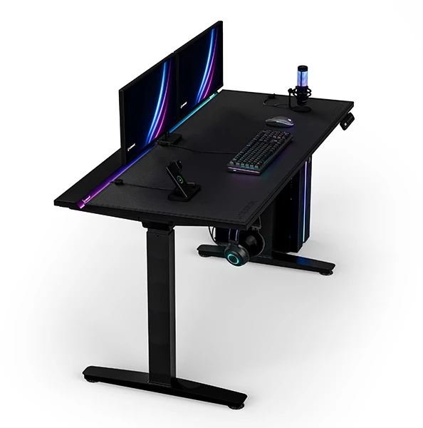 ULTRADESK Biurko dla gracza VORTEX, 140,5x70cm, 72-122cm, juoda