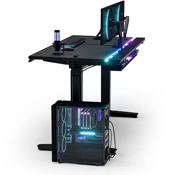 ULTRADESK Biurko dla gracza VORTEX, 140,5x70cm, 72-122cm, juoda