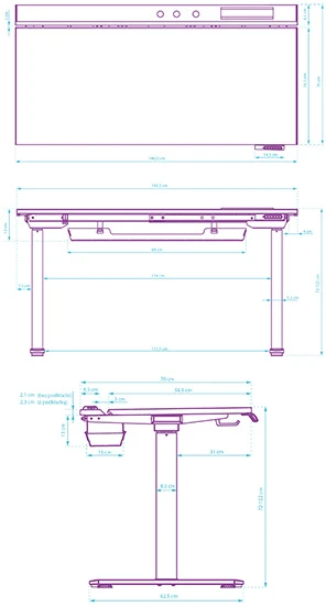 ULTRADESK Biurko dla gracza VORTEX, 140,5x70cm, 72-122cm, balta