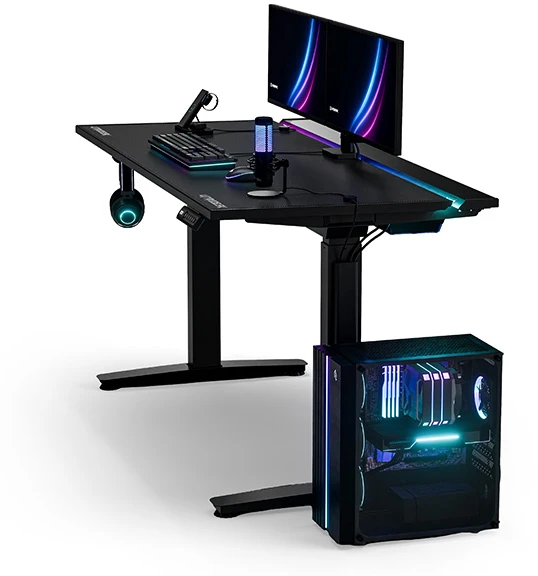 ULTRADESK Biurko dla gracza VORTEX, 140,5x70cm, 72-122cm, juoda