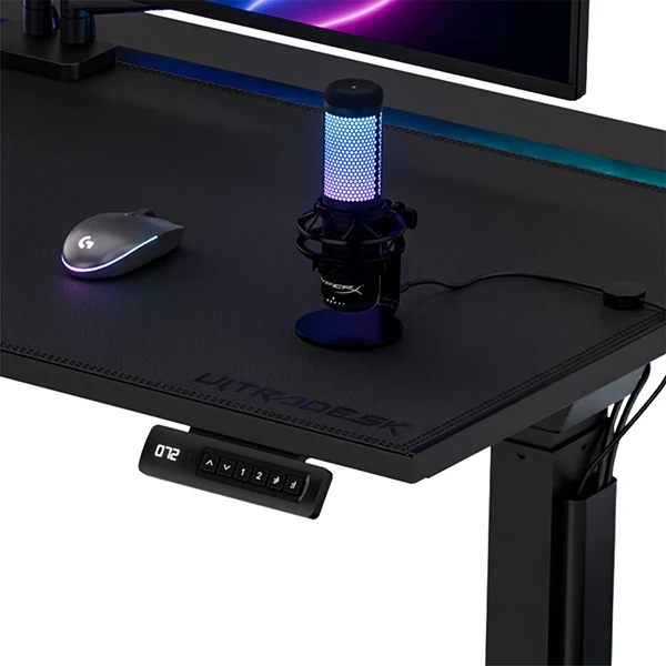ULTRADESK Biurko dla gracza VORTEX, 140,5x70cm, 72-122cm, juoda