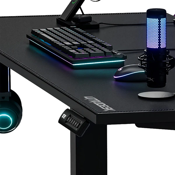ULTRADESK Biurko dla gracza VORTEX, 140,5x70cm, 72-122cm, juoda