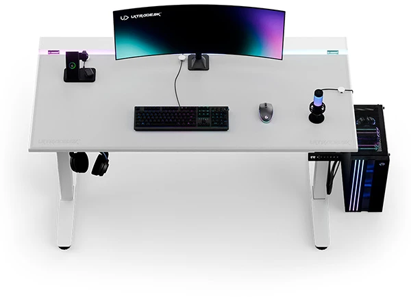 ULTRADESK Biurko dla gracza VORTEX, 140,5x70cm, 72-122cm, balta