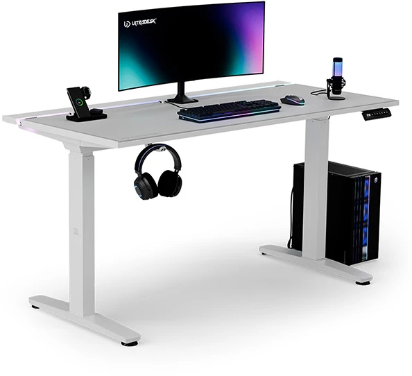 ULTRADESK Biurko dla gracza VORTEX, 140,5x70cm, 72-122cm, balta