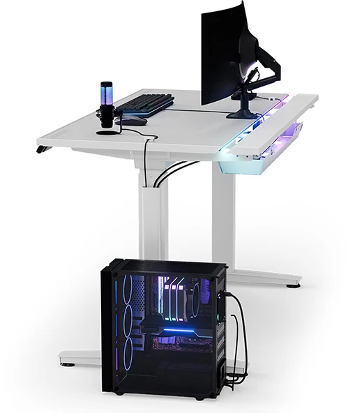 ULTRADESK Biurko dla gracza VORTEX, 140,5x70cm, 72-122cm, balta
