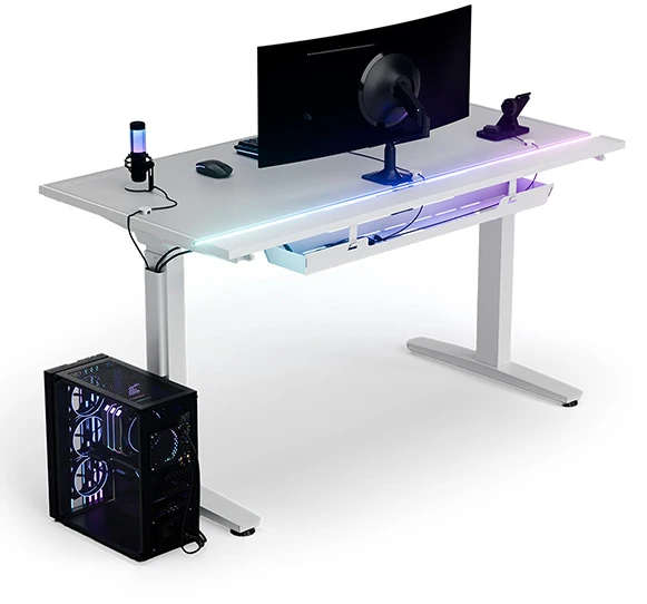 ULTRADESK Biurko dla gracza VORTEX, 140,5x70cm, 72-122cm, balta