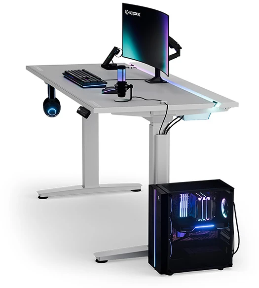 ULTRADESK Biurko dla gracza VORTEX, 140,5x70cm, 72-122cm, balta