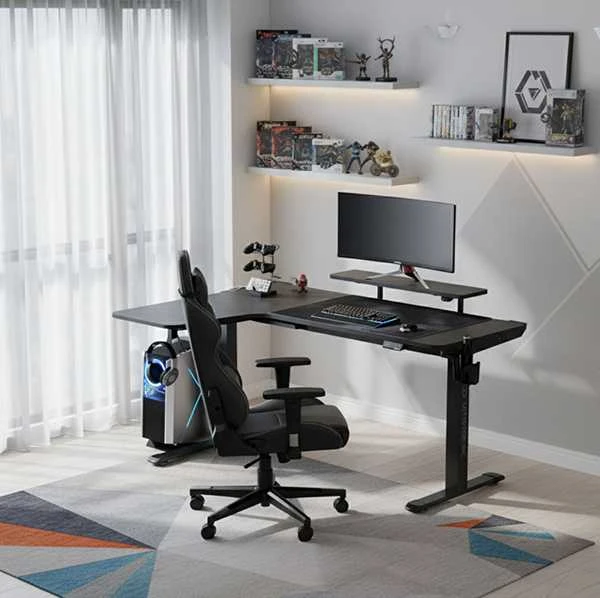 Reguliuojamo aukščio kampinis žaidimų stalas Ultradesk Winger LED RGB, Juodos spalvos