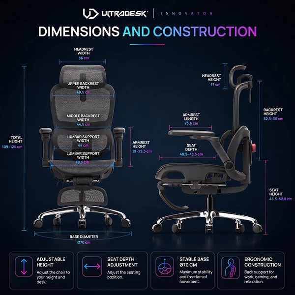 Ultradesk INNOVATOR Ergonomiczny fotel biurowy, juoda