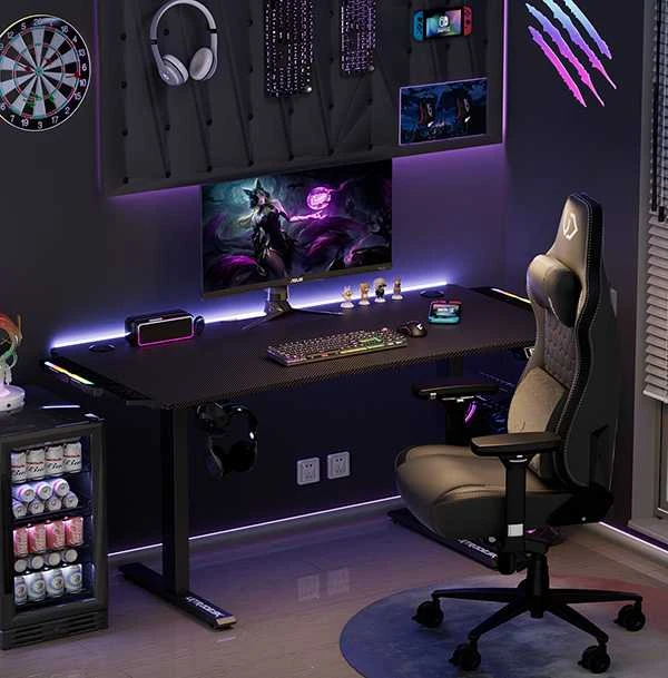 ULTRADESK LEVEL V2 žaidimų stalas, 140x68cm, 72-117cm, elektra reguliuojamas, be paminkštinimo