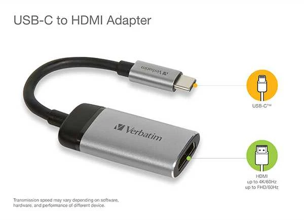 Verbatim 49143 vaizdo kabelio adapteris 0,01 m C tipo USB HDMI Juoda, Sidabras
