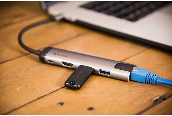 USB (3.1) hub 5-port, 49141, pilka, ilgis przewodu 15cm, Verbatim, adapter USB C na USB C, 1x USB A, HDMI, ETHERNET