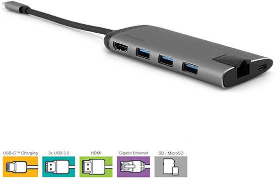 Verbatim 49142 sąsajos šakotuvas USB 3.2 Gen 1 (3.1 Gen 1) Type-C 1000 Mbit/ai Juoda, Sidabras