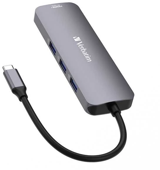Verbatim 8-in-1 pilkas USB šakotuvas su USB-C laidu