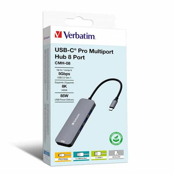 Verbatim Adapteris Hub USB-C – 2xHDMI/ 3xUSB-A/SD/Micro SD/USB-C pilkos spalvos 32151