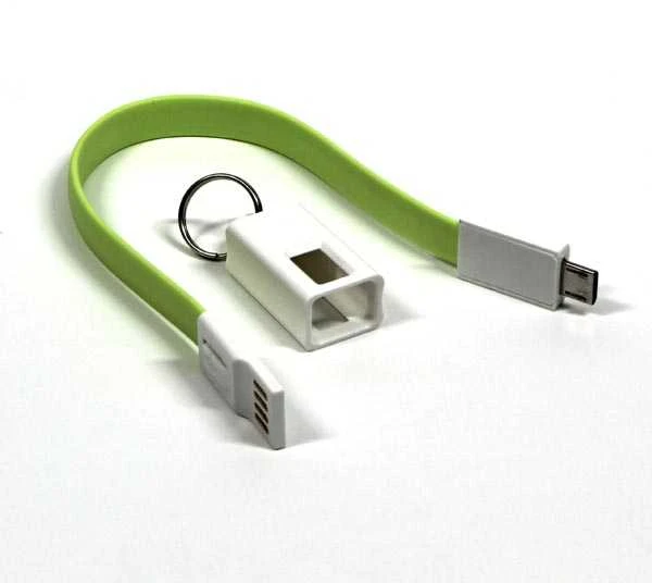 USB laidas (2.0), USB A M - microUSB (M), 0.2m, šviesiai žalias, raktų pakabukas, EOL