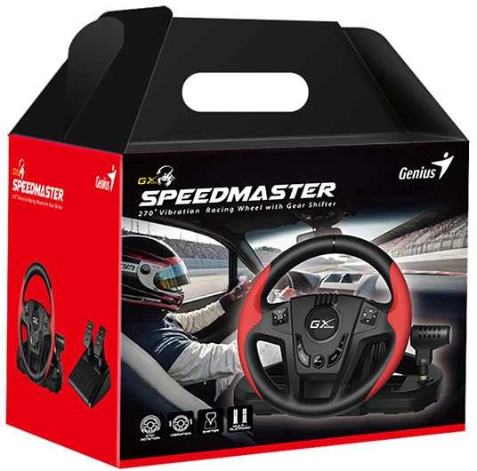 Vairas Genius GX Gaming SpeedMaster, vairas su pedalais ir pavarų svirtimi, 13 mygtukų, USB, raudona-juoda