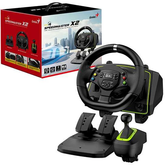 Vairas Genius GX Gaming SpeedMaster X2, vairas su pedalais ir pavarų svirtimi, 13 mygtukų, USB, juoda