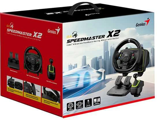 Vairas Genius GX Gaming SpeedMaster X2, vairas su pedalais ir pavarų svirtimi, 13 mygtukų, USB, juoda