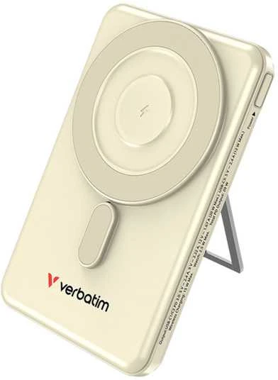 „Verbatim Charge ’n’ Go 2C“ magnetinis belaidis išorinis akumuliatorius su stovu, 5000 mAh, 2 × USB-C, auksinės spalvos
