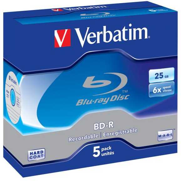 VERBATIM 5x BD-R 25GB 6x Jewel Case baltas mėlynas paviršius